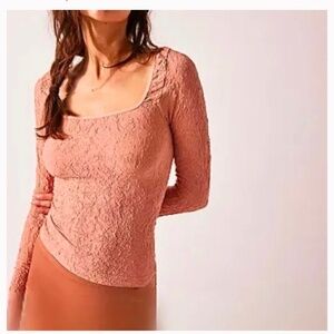 Free People Have It All long sleeve textured top in Smoke Rose NWOT XS/S
